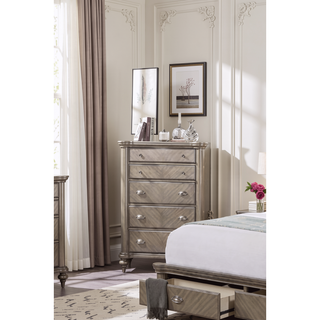 Sunvega Luxury Classic Antique Silver Champagne Finish 2-Drawer Nightstand Bedside Table