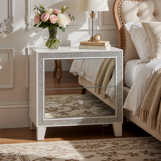 Sunvega Mirrored Front Champagne Finish Nightstand with Two Storage Drawers