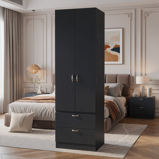 Sunvega Tall Mayer Wardrobe with Two Doors and Two Drawers in Melamine