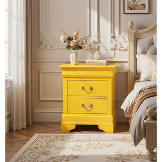 Sunvega Vibrant Yellow Traditional Nightstand with Two Drawers for Easy Storage