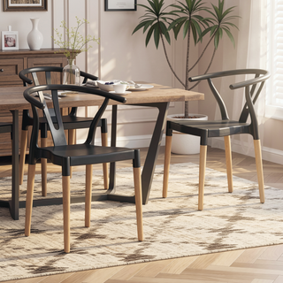 Sunvega Modern Polypropylene Dining Chair Set with Tapered Beech Wood Legs
