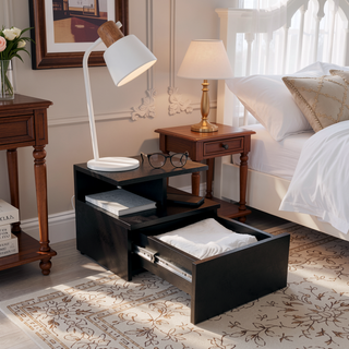 Sunvega Floating Nightstand with Large Drawer and Multiple Shelves for Storage or Decor
