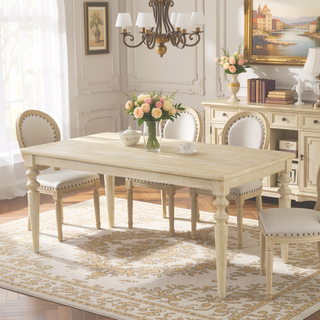 Sunvega Urban Style Wired White Finish Turned Leg Wood Dining Table
