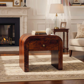 Sunvega California Walnut Mango Wood Nightstand with One Small Drawer and Brass Knob