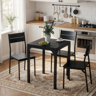 Sunvega 3-Piece Dining Table Set for Two with Space Saving Stools and Steel Legs
