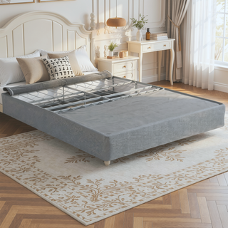 Sunvega Foldable Twin-Size Metal Mattress Bed Base with Removable Linen Cover