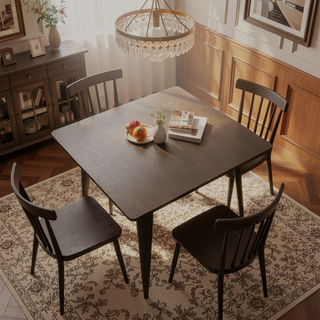 Sunvega Industrial Farmhouse Dining Table with Espresso Bamboo Top and Metal Frame