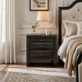 Sunvega Gray Oak Nightstand with Two Spacious Drawers and Tray for Bedroom