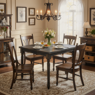 Sunvega Weathered Grey Rectangular Dining Table with Wood Turned Legs