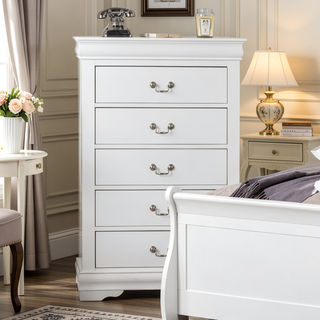Sunvega Dark Cherry Finish Transitional Chest with English Dovetail Drawers and Bracket Legs