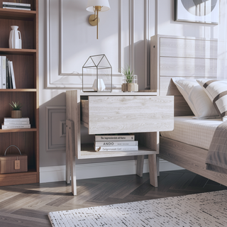 Sunvega Nightstand with Open Shelf and Drawer in Light Gray Finish