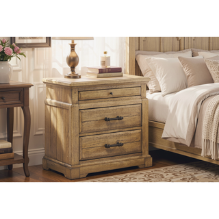 Sunvega Caramel Elm Veneer Nightstand with Two Spacious Drawers and Pull-Out Tray