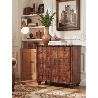 Sunvega Solid Mango Wood Chest with Roasted Almond Finish and Scalloped Edges