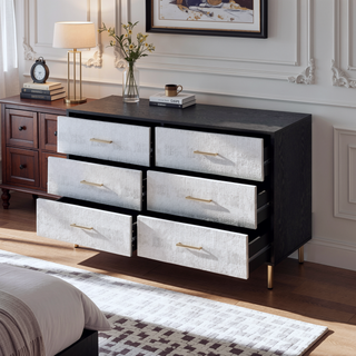 Sunvega Modern Nightstand with Patterned Drawer Fronts and Three Spacious Storage Drawers