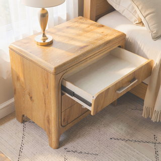 Sunvega Natural Wood Finish Contemporary Nightstand with Three Drawers and Metal Hand Pull