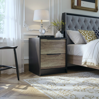 Sunvega Light Gray Two Drawer Nightstand with Metal Handle for Bedroom