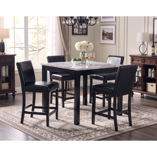 Sunvega Contemporary White Faux Marble Dining Table Set with 4 Cushioned Chairs