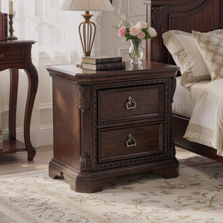 Sunvega Mahogany Finish 2 Drawer Nightstand with Ash Veneers and Custom Hardware