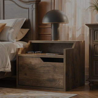 Sunvega Dark Brown Floating Nightstand with Versatile Dual-Shelf Display Design