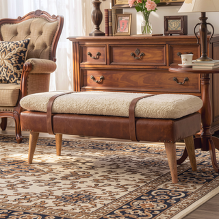 Sunvega Buffalo Hide Leather Bench with Clean Lines and Contemporary Aesthetic for Any Room