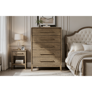 Sunvega Elm Veneer Small Chest in Warm Latte with Five Smooth Drawers