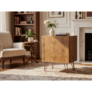 Sunvega Mid-Century Modern Pink Nightstand with Drawer and Open Shelf