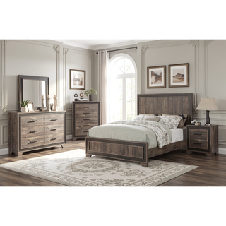 Sunvega Light Brown Queen Size Upholstered Burlap Fabric Headboard Platform Bed
