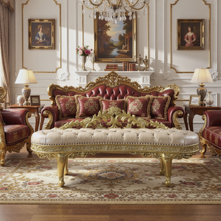 Sunvega Light Gold PU Leather Upholstered Accent Bench with Resin Details for Living Room