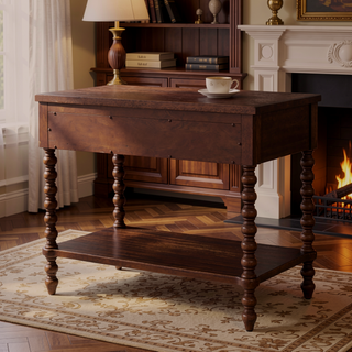 Sunvega Antique Cream Nightstand with Spindle Legs and Spacious Drawer Storage
