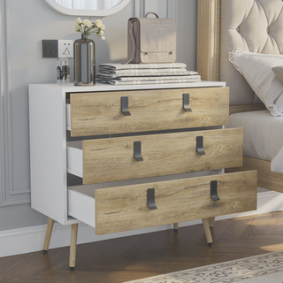 Sunvega Modern Dresser with Three Spacious Drawers and Sleek Metal Handles