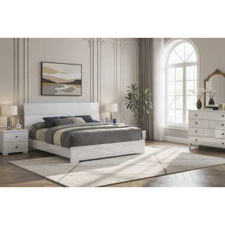 Sunvega Modern White Wood Nightstand with Two Spacious Drawers and Quilted Texture