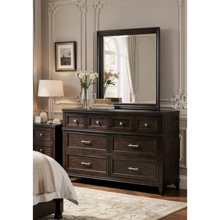 Sunvega Merlot 6 Drawer Dresser with Transitional Design and Custom Hardware