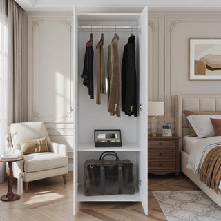 Sunvega Wenge 2-Door Tall Wardrobe Cabinet with Hanging Rod for Bedroom