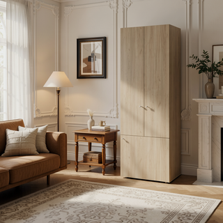 Sunvega Three-Door Bedroom Cabinet with Three Shelves in Natural Oak and White