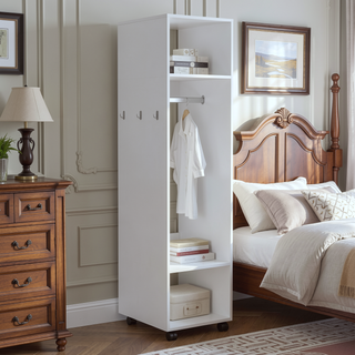 Sunvega Compact White Wardrobe with Integrated Mirror and Ample Shelving for Bedroom