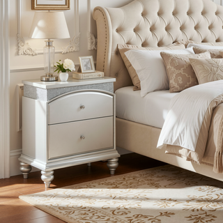Sunvega Transitional Platinum Nightstand with Two Felt-Lined Drawers and Safety Stop