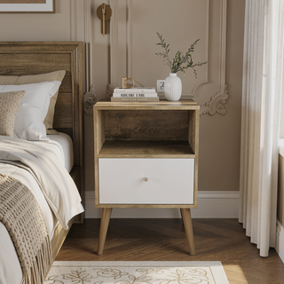 Sunvega Modern Nightstand with Drawer and Cubby for Bedroom or Living Room