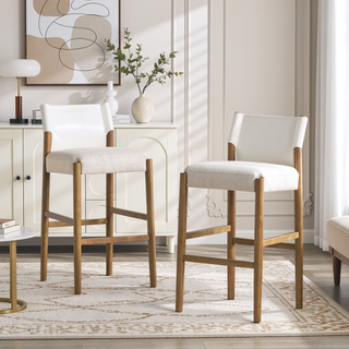 Sunvega Modern Solid Wood Bar Stool with Neutral Tone and Contoured Cushion for Kitchen Island