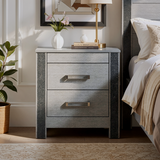 Sunvega Silver Nightstand with Spacious Drawers and Hidden Jewelry Compartment