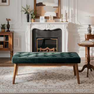 Sunvega Green Velvet Upholstered Modern Bench with Solid Wood Base and Removable Legs