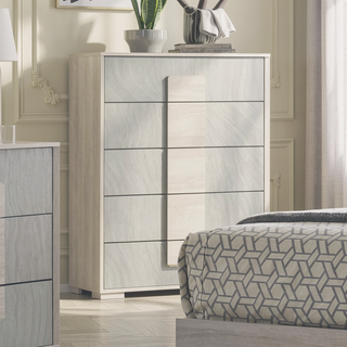 Sunvega Contemporary White Wash Stone Gray French Dovetail Drawer Chest with Wood Panels