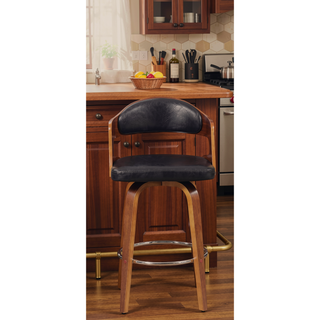 Sunvega Medieval Retro Golden 27-Inch Swivel Barstool with Black Leather Seat