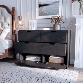 Sunvega Modern 4 Drawers Dresser with 2 Cabinets for Bedroom Storage