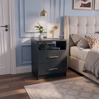 Sunvega Modern Nightstand with Two Drawers and Top Shelf for Bedroom or Living Room