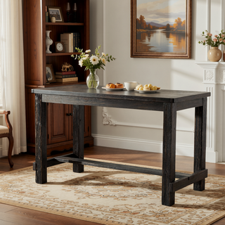 Sunvega Antique Wood Finished Counter Height Dining Set with Table and Six Brown Chairs