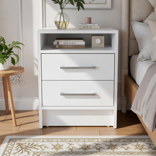 Sunvega Light Gray Nightstand with Two Spacious Drawers and Top Shelf for Bedroom