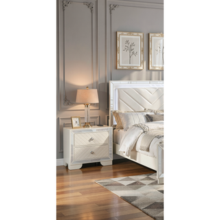 Sunvega Modern Grey Wooden Nightstand with 2 Drawers and Unique Handles