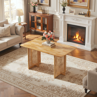 Sunvega Chinese Country Retro Walnut Solid Wood Round Table with Imitation Rattan Legs