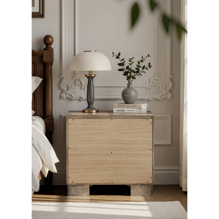 Sunvega Antique Oak Nightstand with Side Metal Glide and Felt Lined Drawers