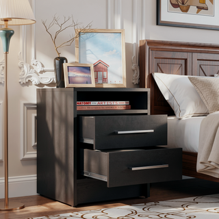 Sunvega Light Gray Nightstand with Two Spacious Drawers and Top Shelf for Bedroom
